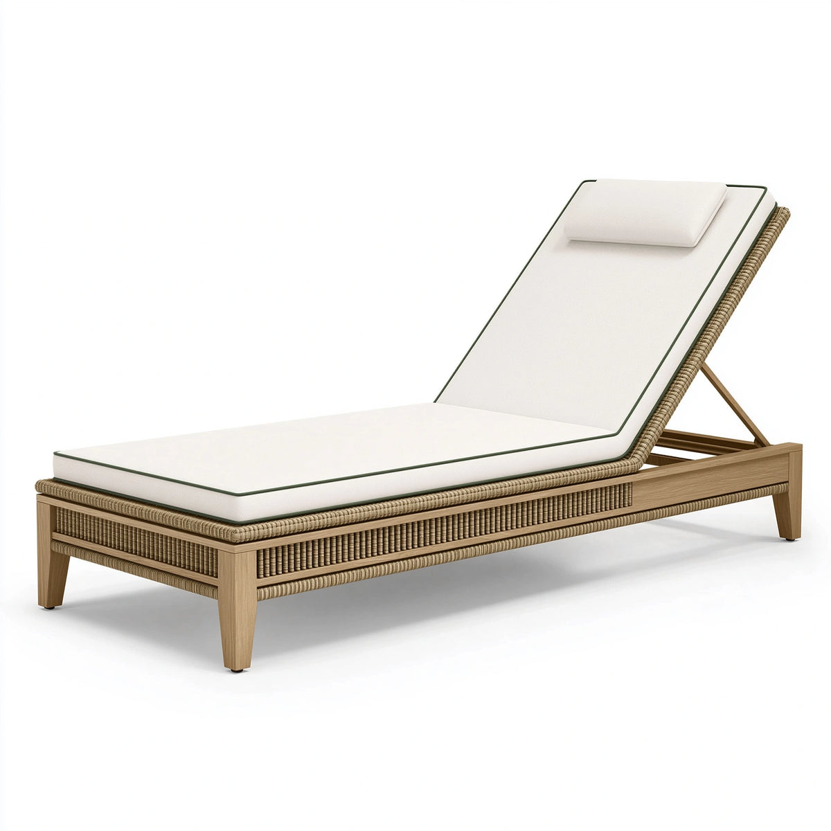 Sonnenliege 200 x 70 x 90 cm Holz Geflecht Creme verstellbare Rückenlehne