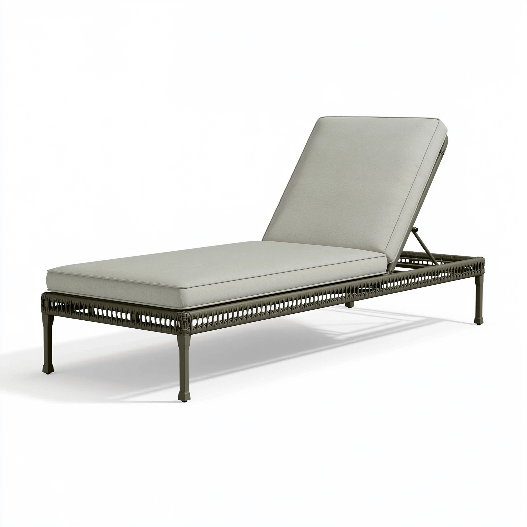 Gartenliege 200 x 70 x 85 cm aus Metall und Kunststoffgeflecht in Grau mit verstellbarer Rückenlehne