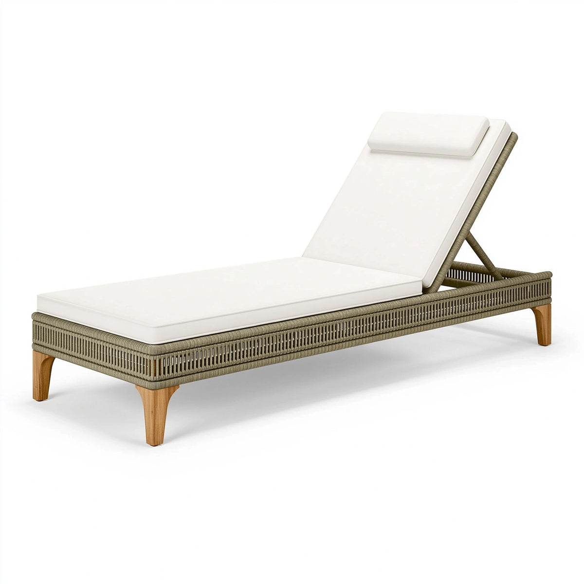 Sonnenliege 200 x 75 cm beige weiß mit Seilgeflecht und Holzgestell verstellbar