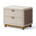 Nachttisch 50 x 40 x 55 cm Holzwerkstoff Beige Marmoroptik Zwei Schubladen