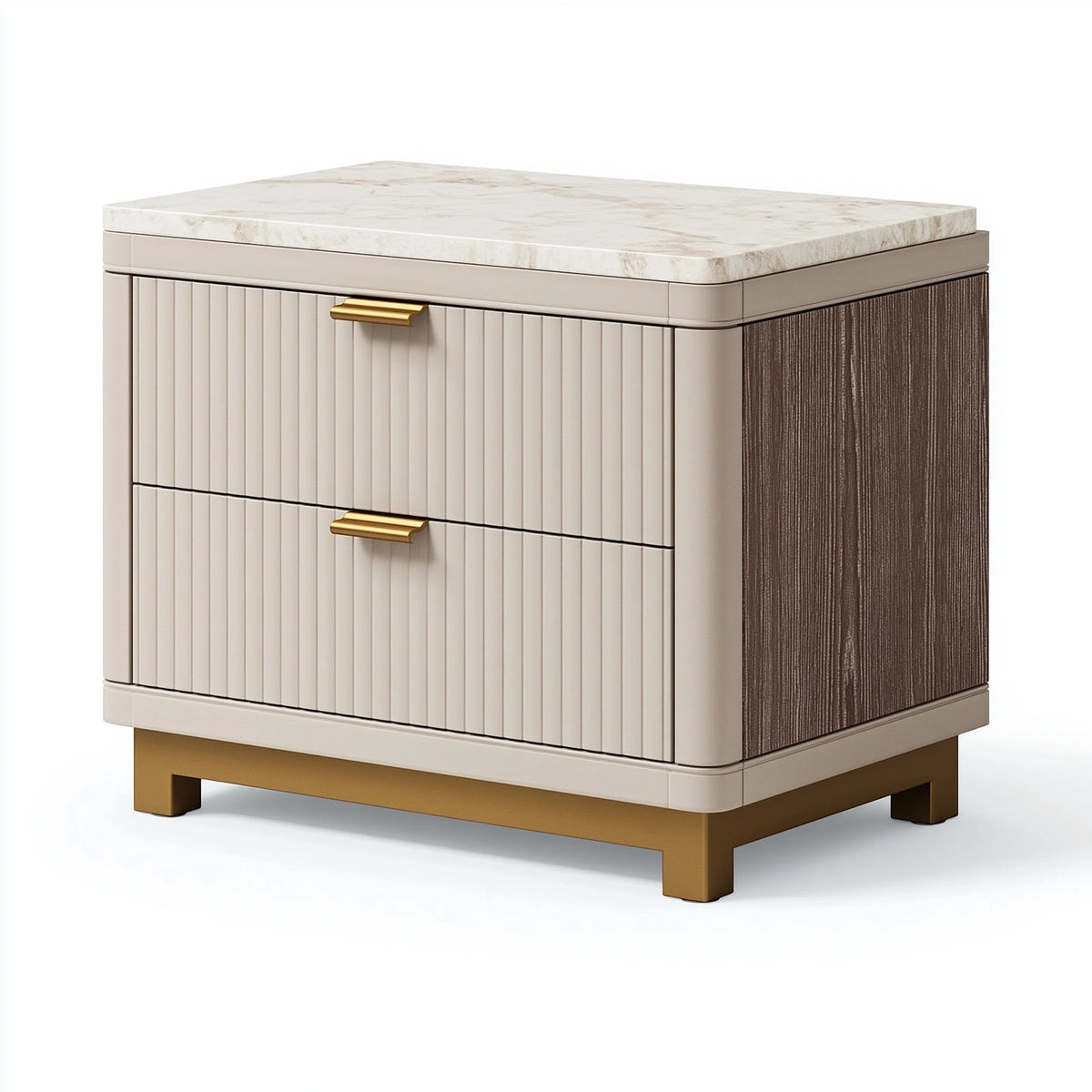 Nachttisch 50 x 40 x 55 cm Holzwerkstoff Beige Marmoroptik Zwei Schubladen