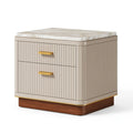 Nachttisch 60 x 45 x 60 cm Beige mit Marmorplatte und zwei Schubladen