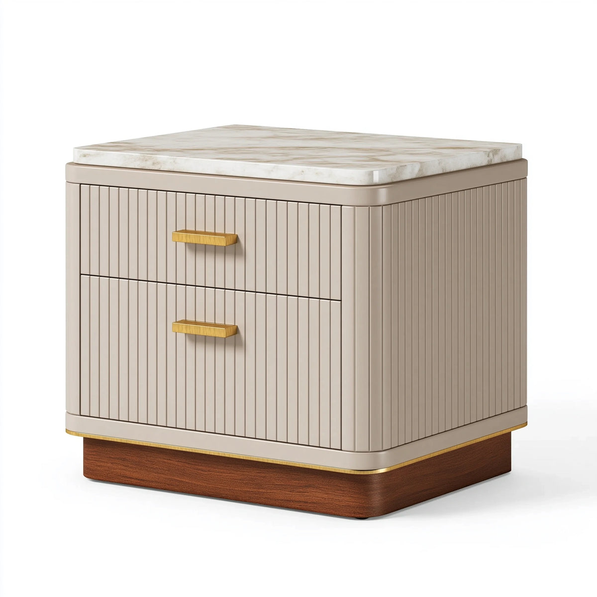 Nachttisch 60 x 45 x 60 cm Beige mit Marmorplatte und zwei Schubladen