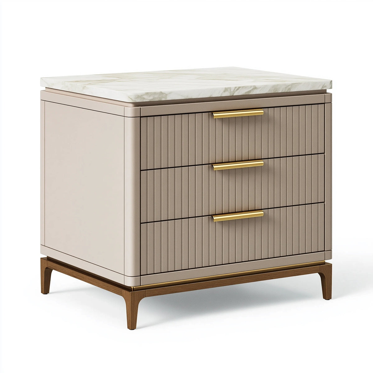 Nachttisch 60 x 45 x 65 cm Holzwerkstoff Taupe mit Marmoroptik - 3 Schubladen