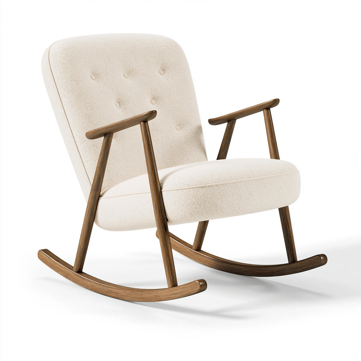 Schaukelstuhl 70 x 95 x 100 cm Creme/Braun mit Textilbezug und Holzgestell - gepolstert im Retro-Stil