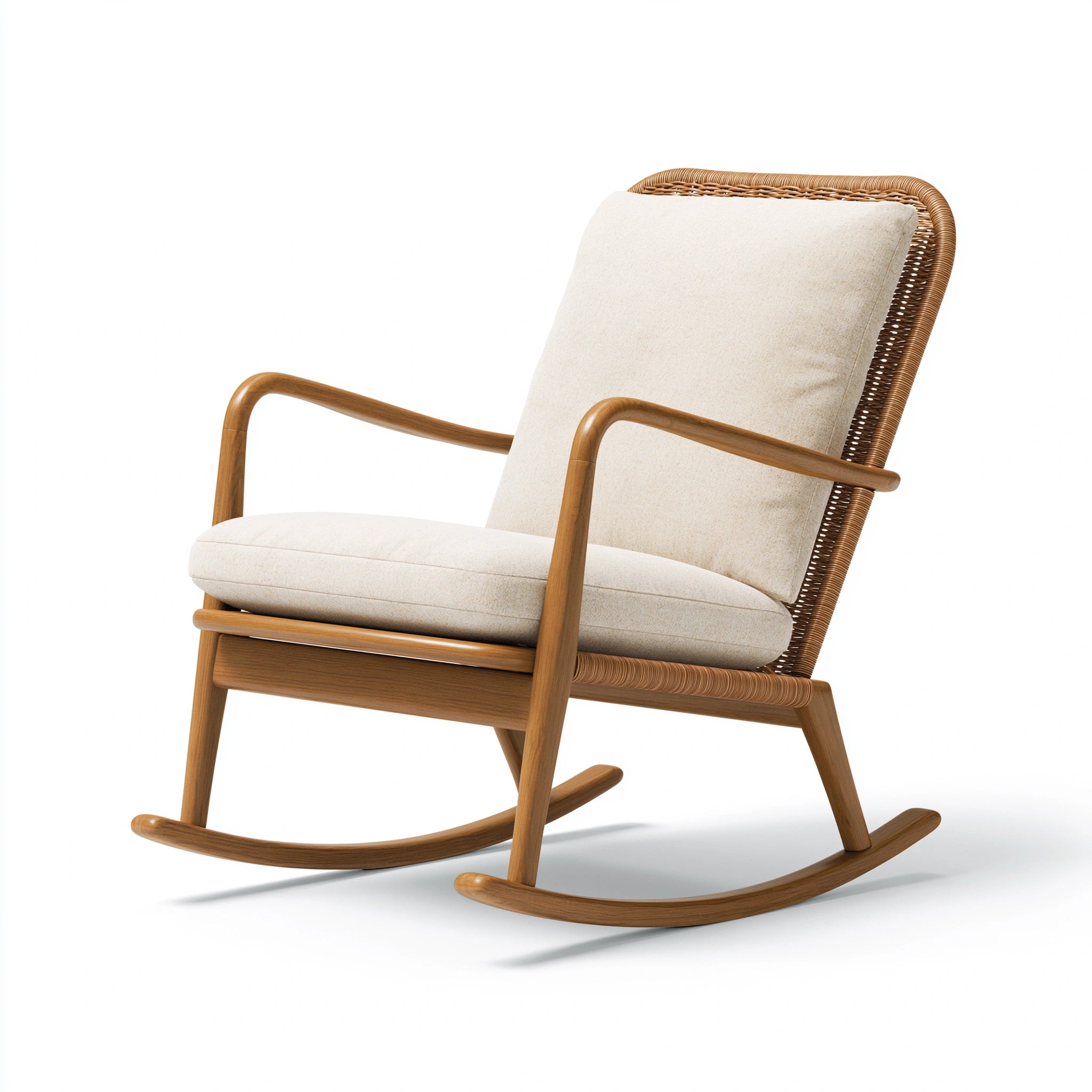 Schaukelstuhl 92 x 68 x 100 cm aus Holz und Rattan in Naturweiß mit Polsterung
