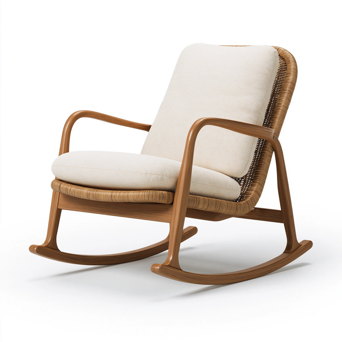 Schaukelstuhl 100 x 68 x 98 cm Holz Rattan Beige gepolstert