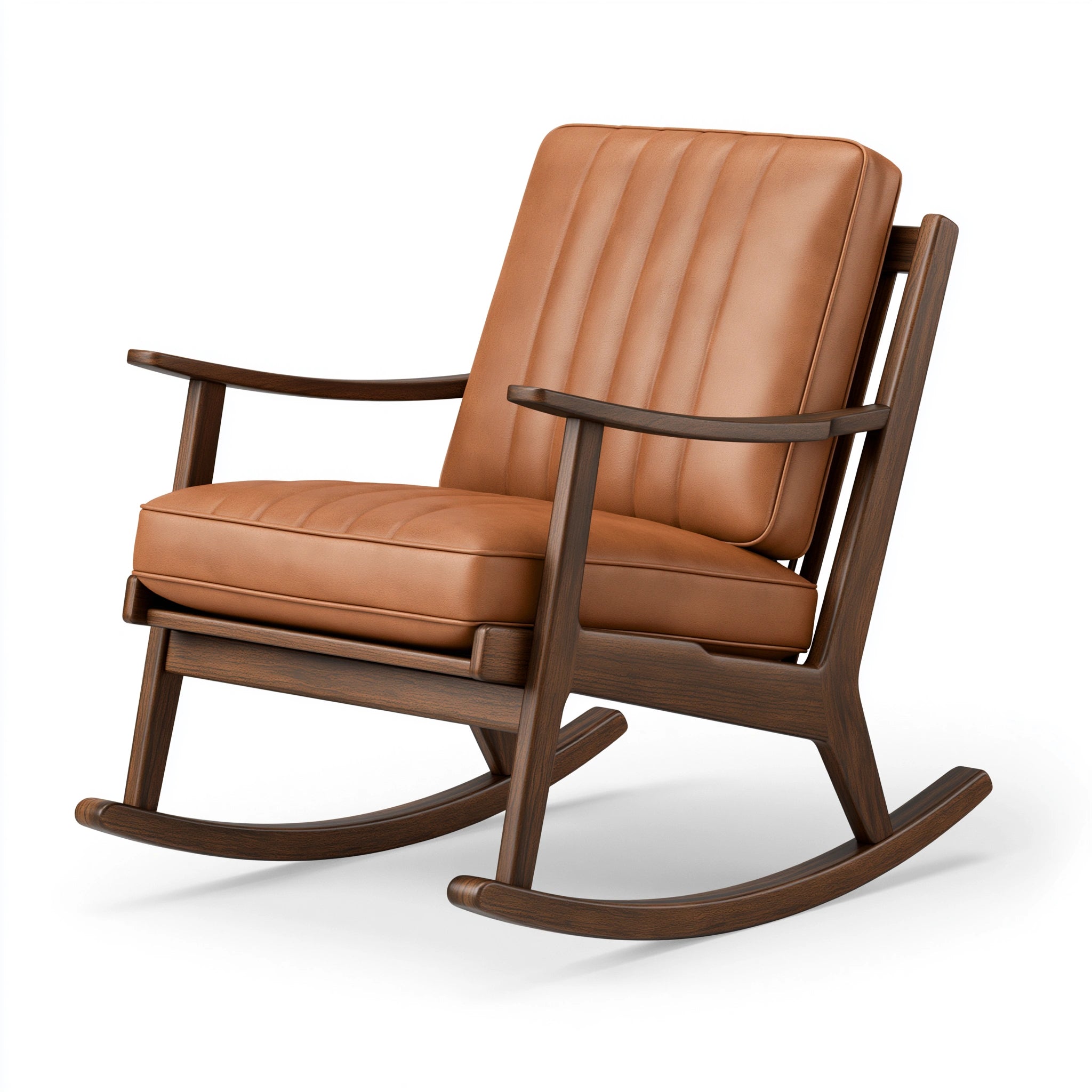 Schaukelstuhl 70 x 95 x 100 cm Braun Holzoptik mit gepolstertem Sitz im Mid-Century-Stil