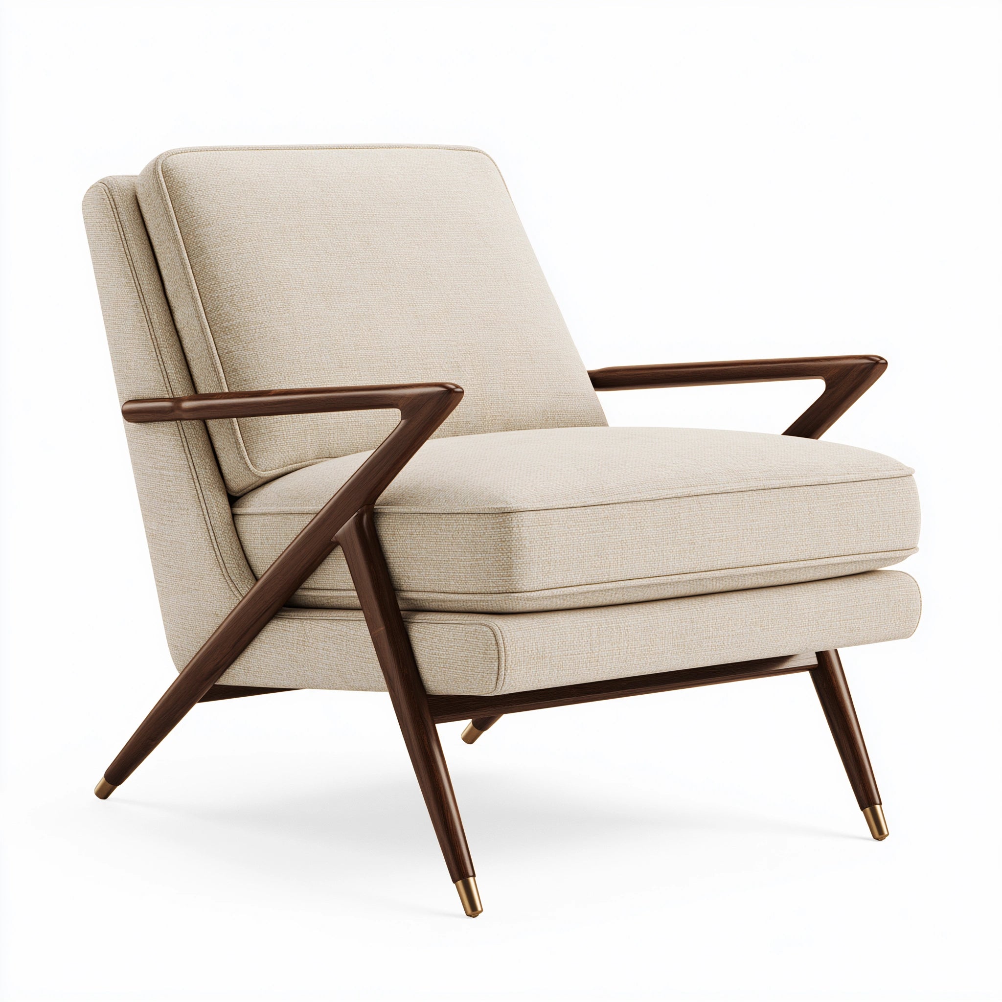 Polstersessel 76 x 82 x 92 cm mit Textilbezug in Beige und Holzgestell im Mid Century Stil