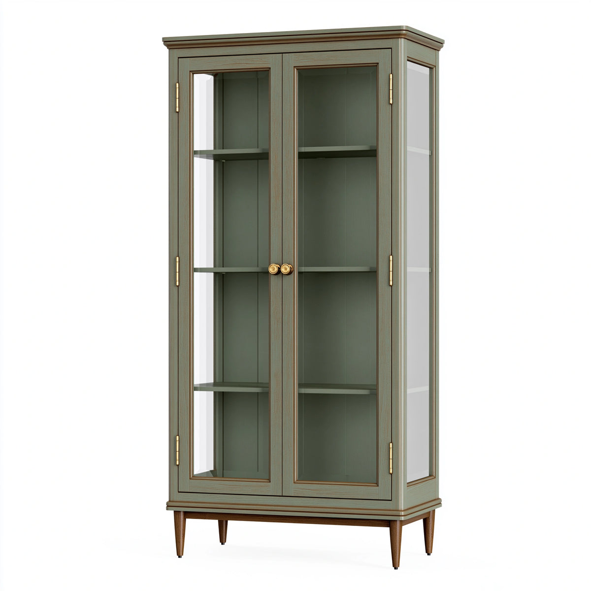 Vitrine 90 x 42 x 190 cm Holz Glas Olivgrün klassisch mit Glastüren