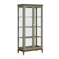 Vitrine 90 x 42 x 190 cm aus Holz und Glas in Grün Braun - zweitüriger Stauraumschrank im klassischen Stil