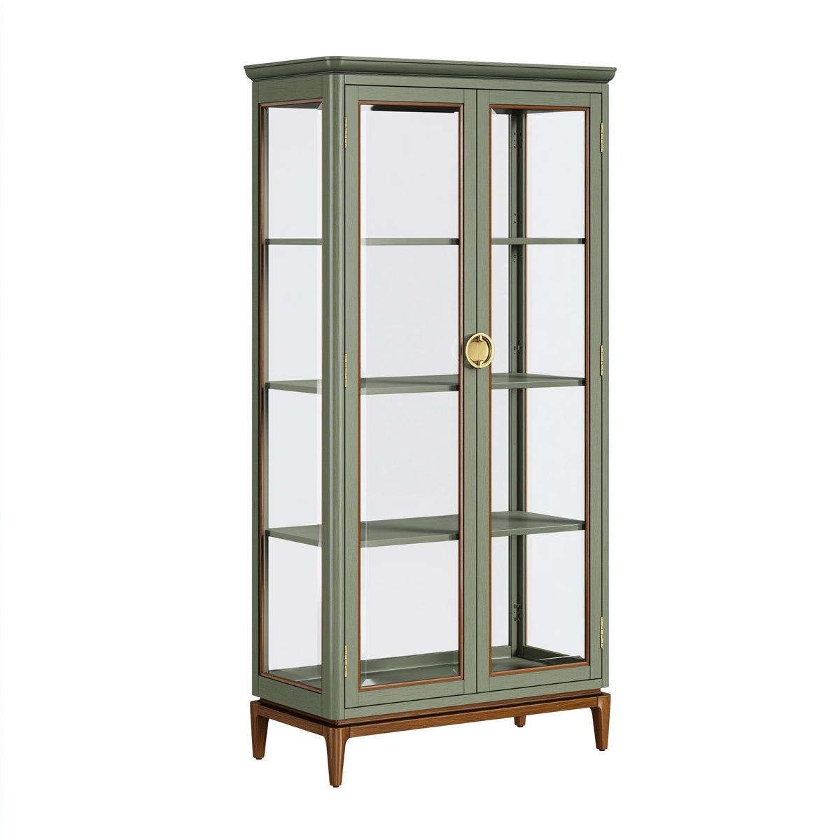 Vitrine 90 x 42 x 190 cm aus Holz und Glas in Grün Braun - zweitüriger Stauraumschrank im klassischen Stil