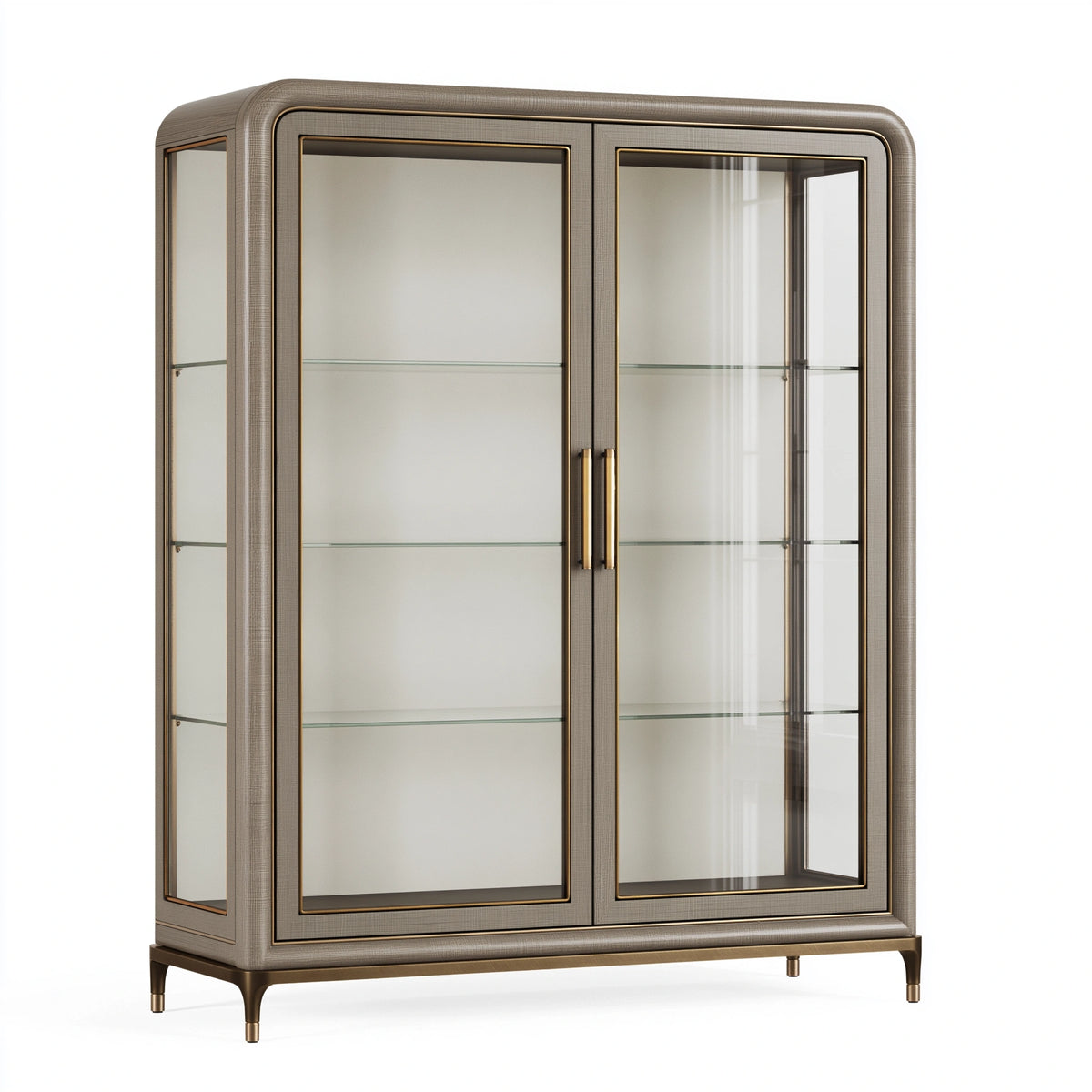 Vitrine 120 x 45 x 190 cm in Taupe mit Glas und Metall im modernen Stil