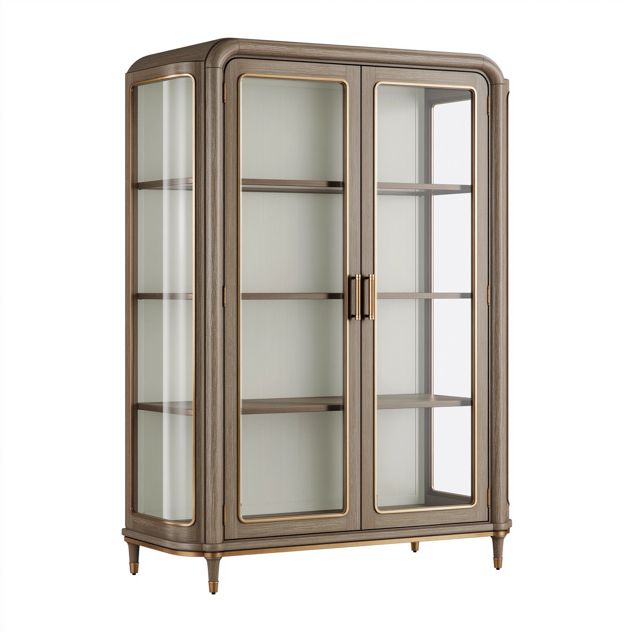 Vitrine 120 x 45 x 190 cm Holz Glas Braun Gold klassischer Stauraum