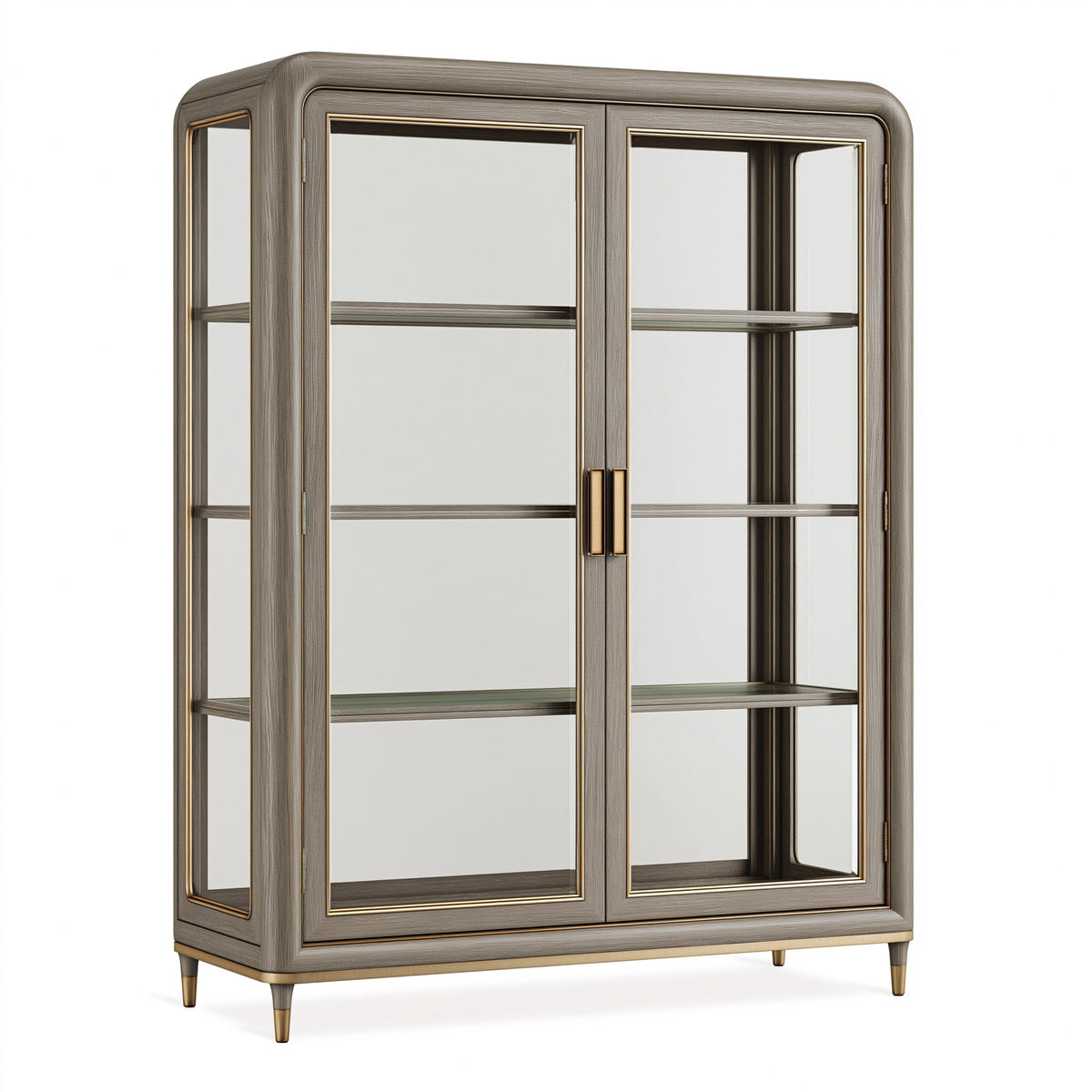 Vitrine 100 x 45 x 190 cm Holz Glas Grau Goldfarben Klassischer Stil