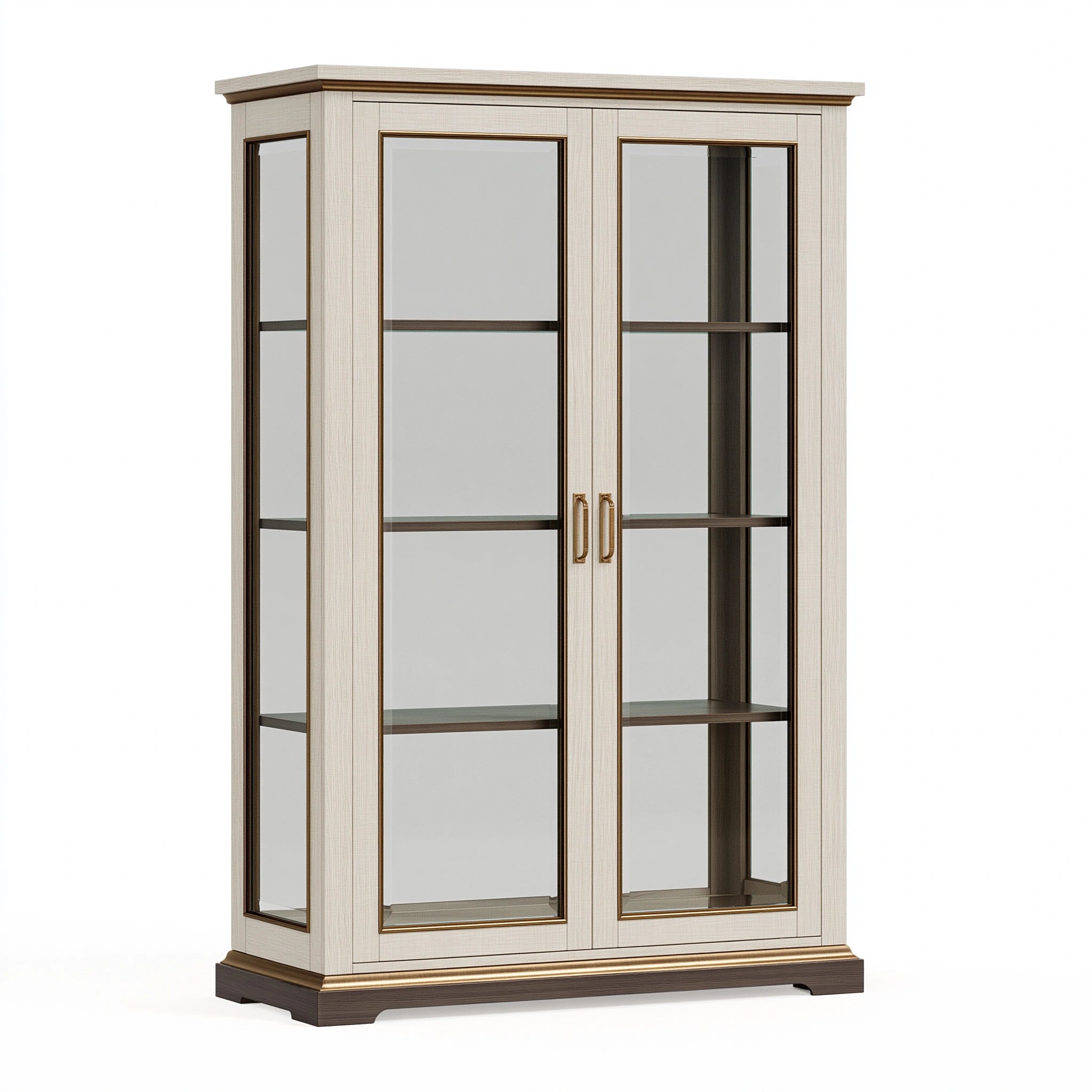 Vitrine 100 x 40 x 200 cm Holzwerkstoff Glas Beige Braun - klassischer Aufbewahrungsschrank