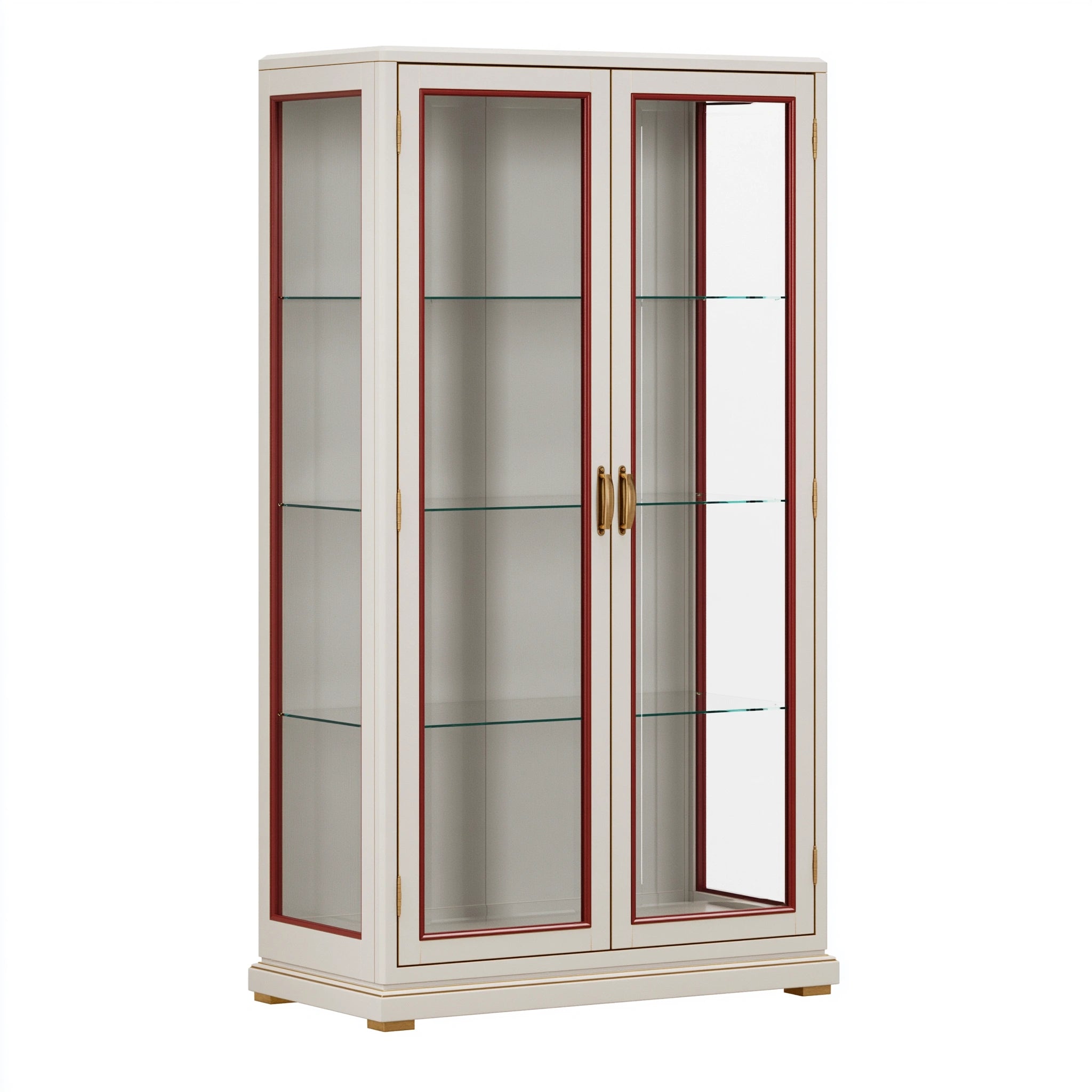 Vitrine 120x45x200 cm aus Holzwerkstoff und Glas in Cremeweiß Bordeaux klassisch