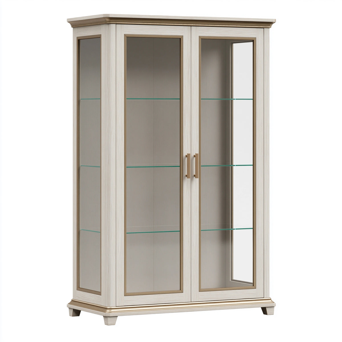 Vitrine 110 x 45 x 200 cm Holzwerkstoff Glas Weiß Beige klassischer Stauraum